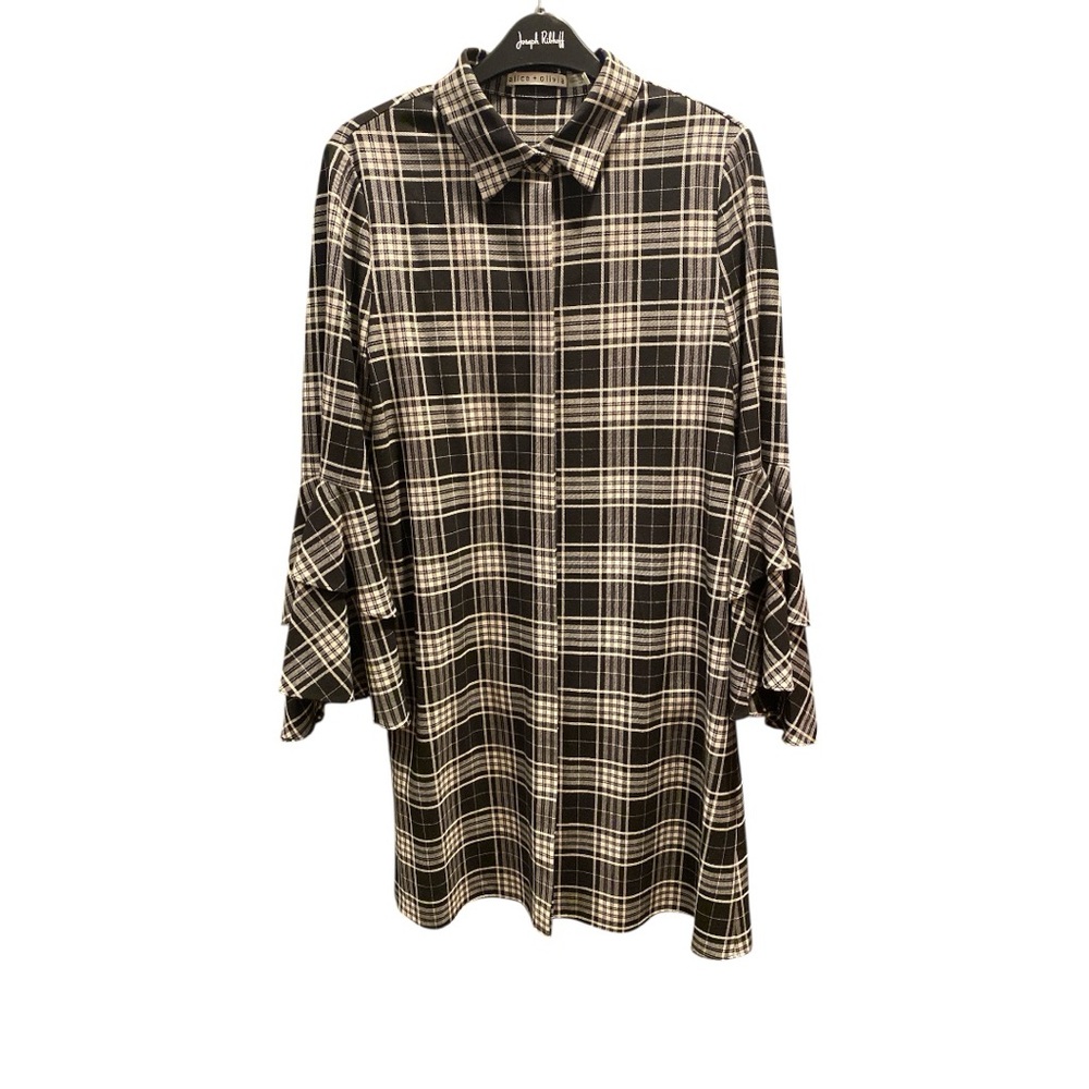 Alice + Olivia Jem Ruffle Plaid Shirt Dress Size Med BNWOT